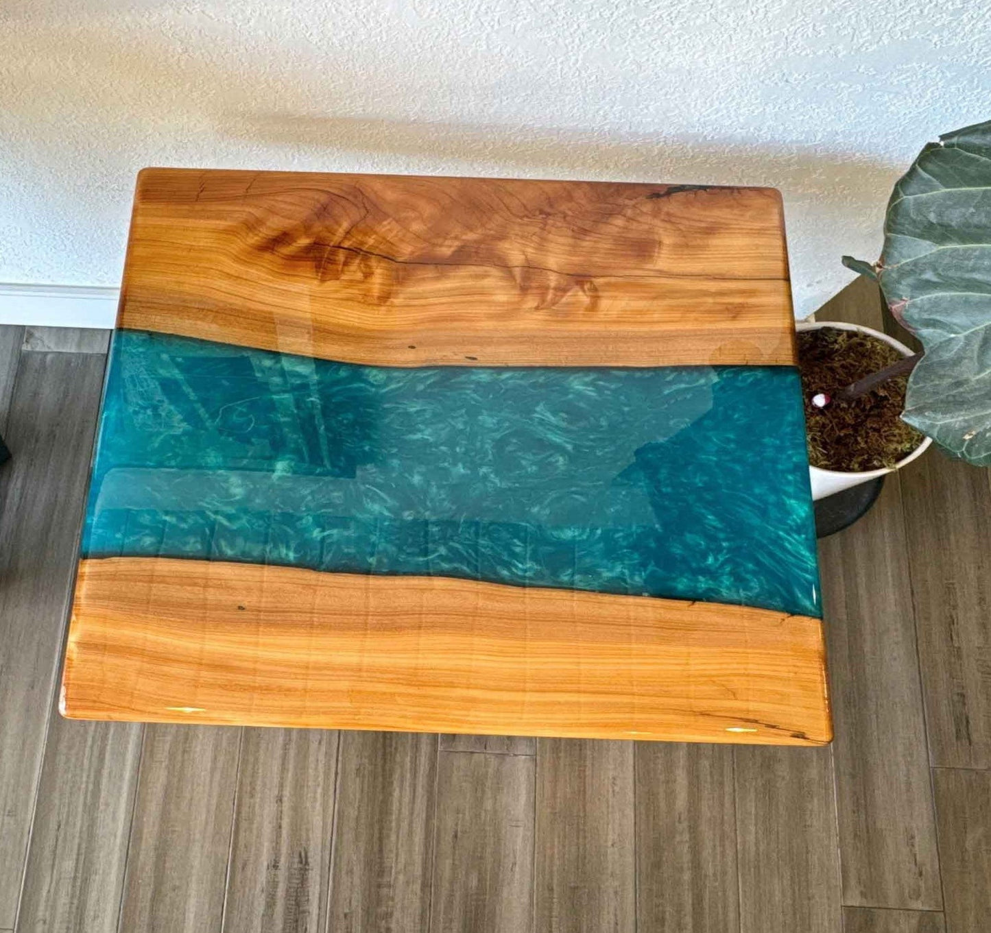 Custom Wood and Epoxy End Table - Cedar & Blue Epoxy 23" x 23"