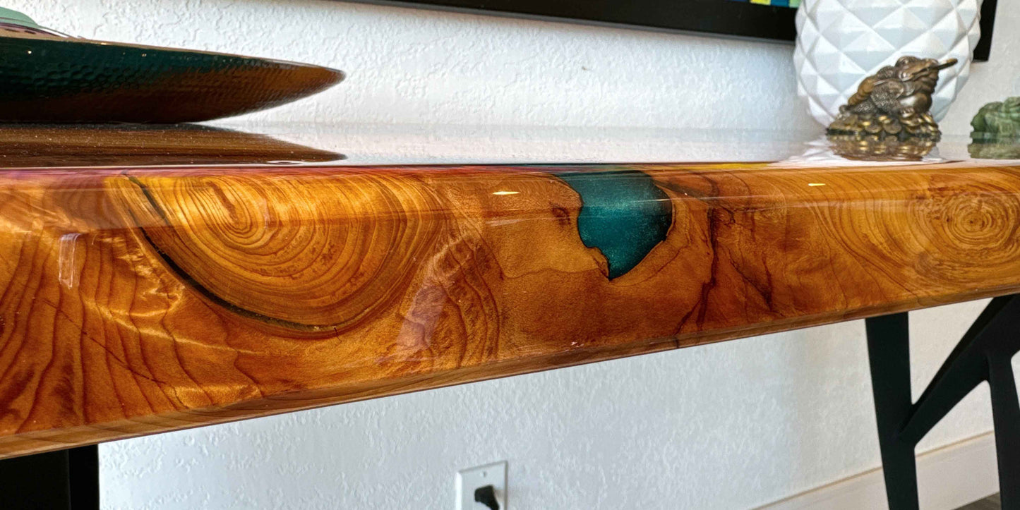 Custom Wood and Epoxy Sofa Table - Cedar & Blue Epoxy 48" x 23"