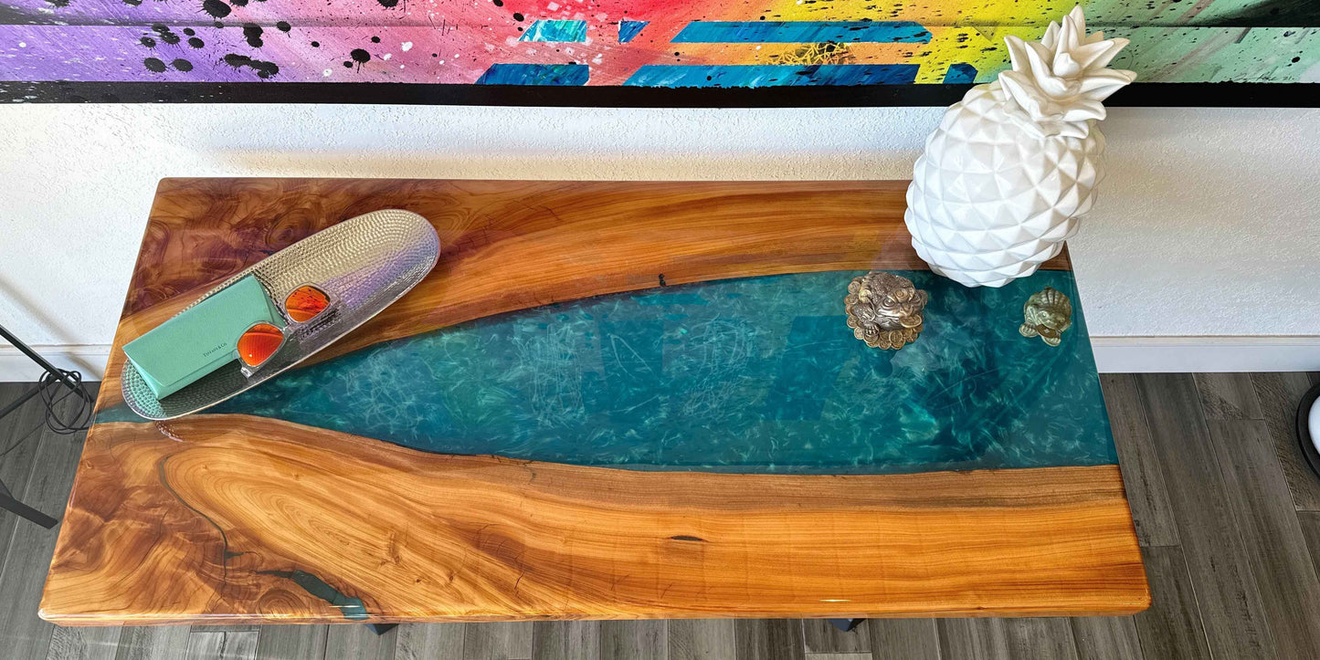 Custom Wood and Epoxy Matching Set - Cedar and Blue Epoxy Tables
