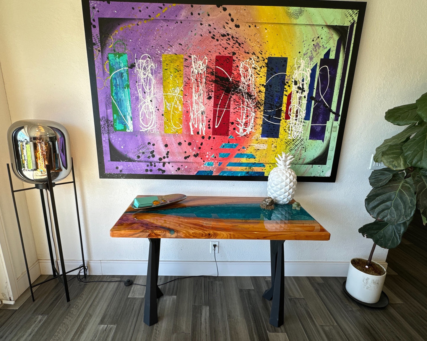Custom Wood and Epoxy Sofa Table - Cedar & Blue Epoxy 48" x 23"