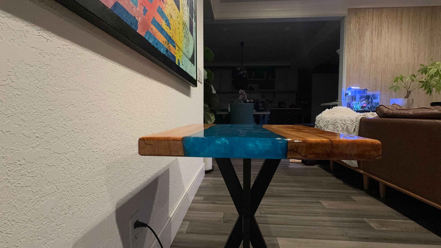 Custom Wood and Epoxy End Table - Cedar & Blue Epoxy 23" x 23"