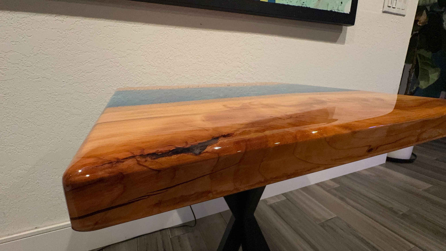 Custom Wood and Epoxy End Table - Cedar & Blue Epoxy 23" x 23"