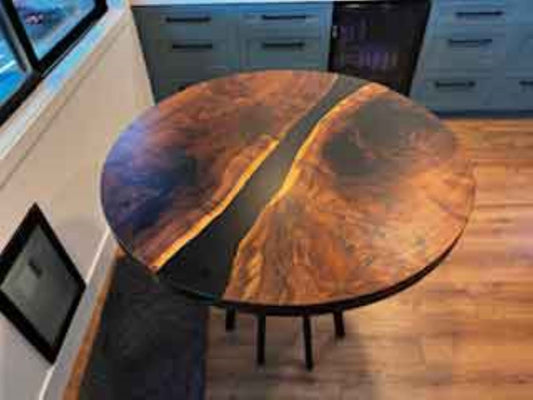 Live-Edge Black Epoxy and Walnut Round Dining Table