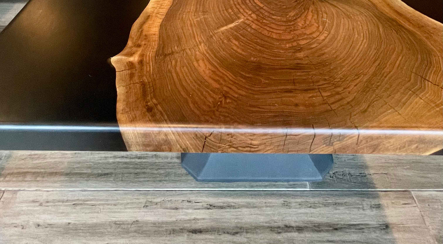 Walnut and Black Epoxy Live Edge Custom Made Coffee Table Rounded Edges Side View