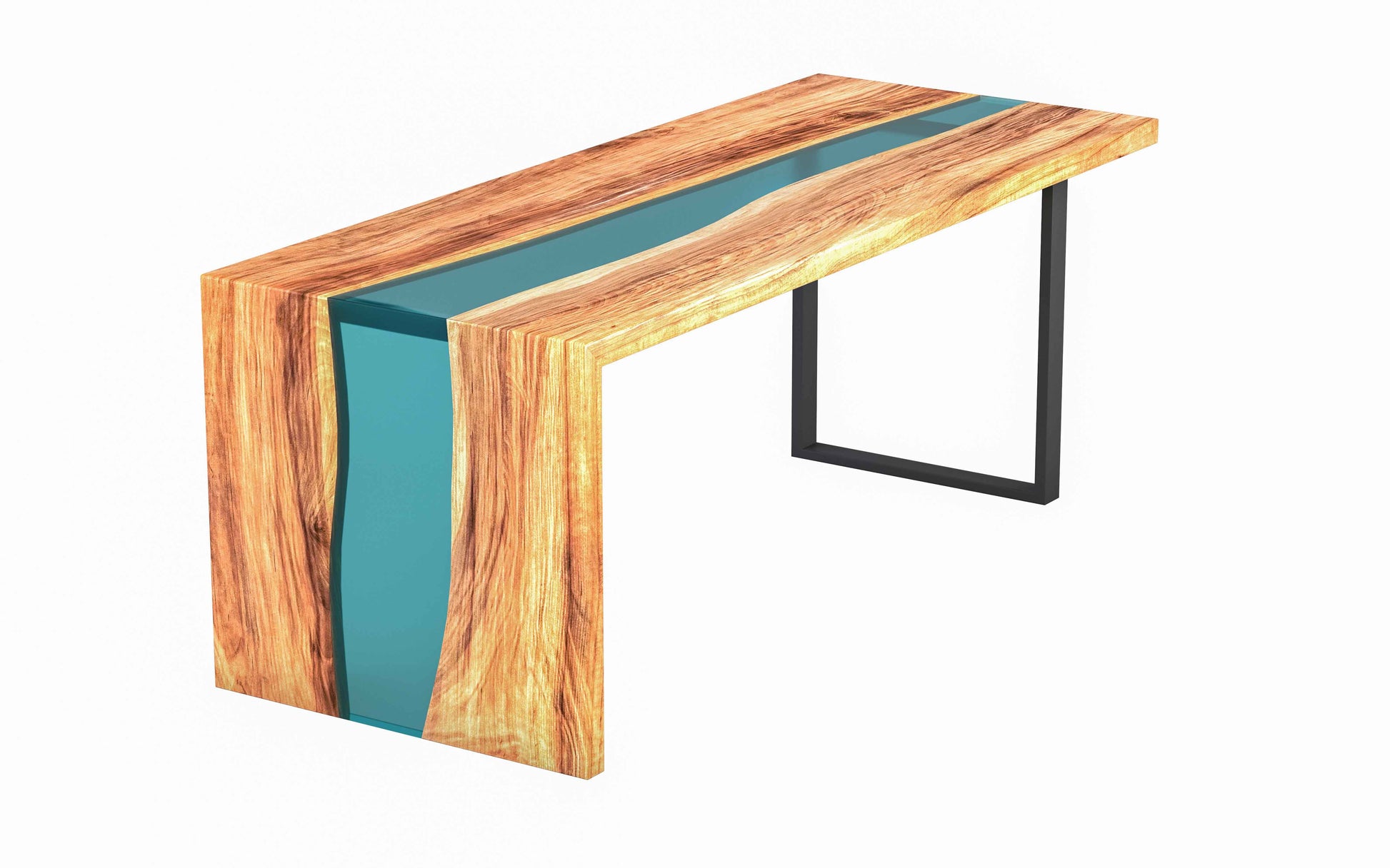 Wood and Blue Epoxy Waterfall Edge Table Side View