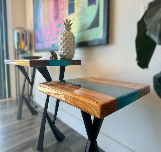 Custom Wood and Epoxy Matching Set - Cedar and Blue Epoxy Tables